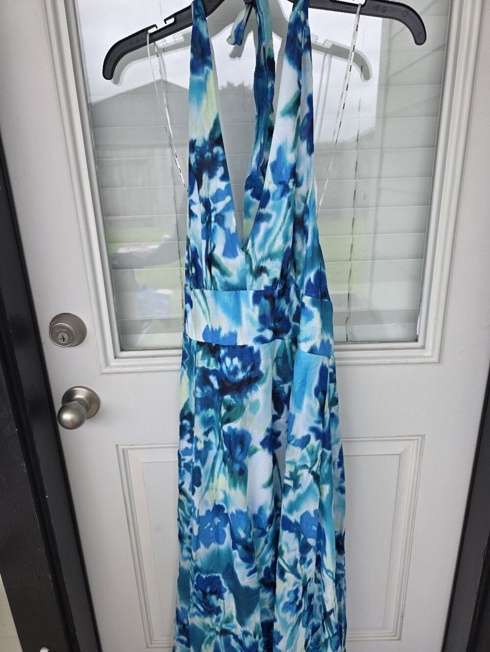 DKNY Blue Aqua Floral Halter Maxi SunDress Size 16 Sleeveless Resort Vacation - Picture 4 of 11